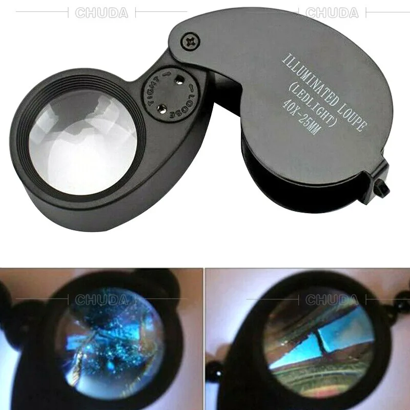 

40X Magnifying Glass With Light Jewelers Loupe Pocket Folding Magnifier For Watch Coins Stamps Gems Jewelry Diamond Identifying