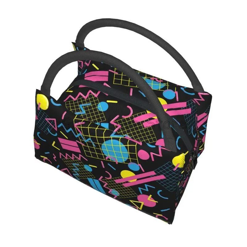 Retro 80s 90s Print Thermal Lunch Bag for Women Reusable Portable Waterproof Insulated Bento Lunch Box for Travel Picnic Work