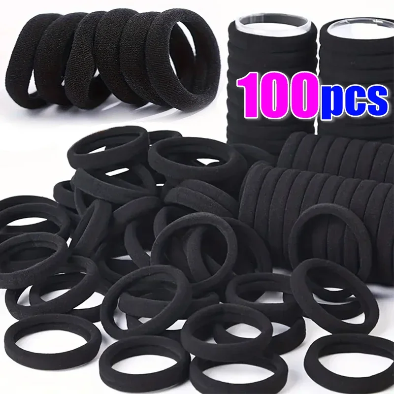 10/100pcs Black Basic Hair Bands Women Girls Simple High Elastic Rubber Ropes Scrunchies Headband Ties Ponytail Holders 2-5cm