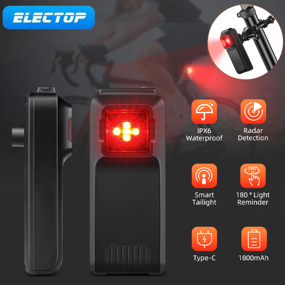 ELECTOP Bike Radar Tail Light Waterproof Bicycle Rearview Sensor Secure for Garmin Wahoo iGPSPORT Bike Computers and Smartphones