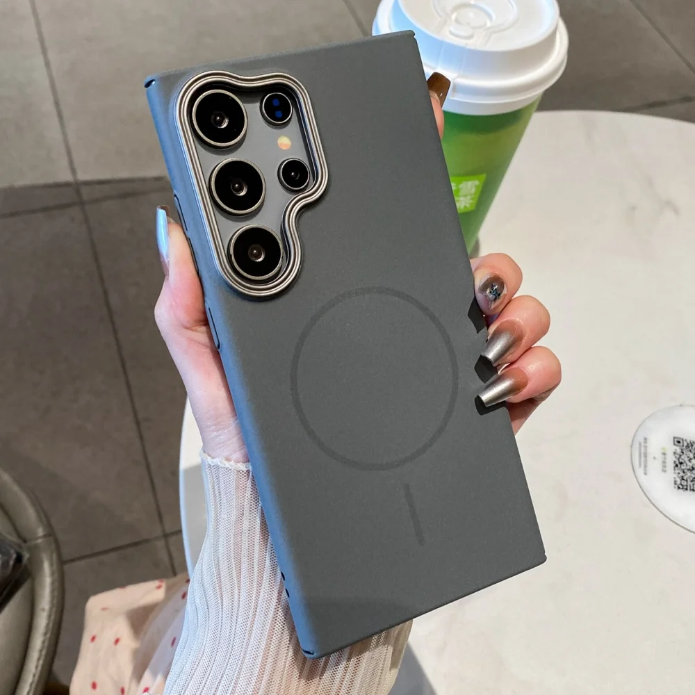حافظة هاتف مغناطيسية فاخرة غير لامعة لهاتف Magsafe لهاتف سامسونج جالاكسي S25 Ultra S24 S23 Plus غطاء ممتص للصدمات رفيع للغاية