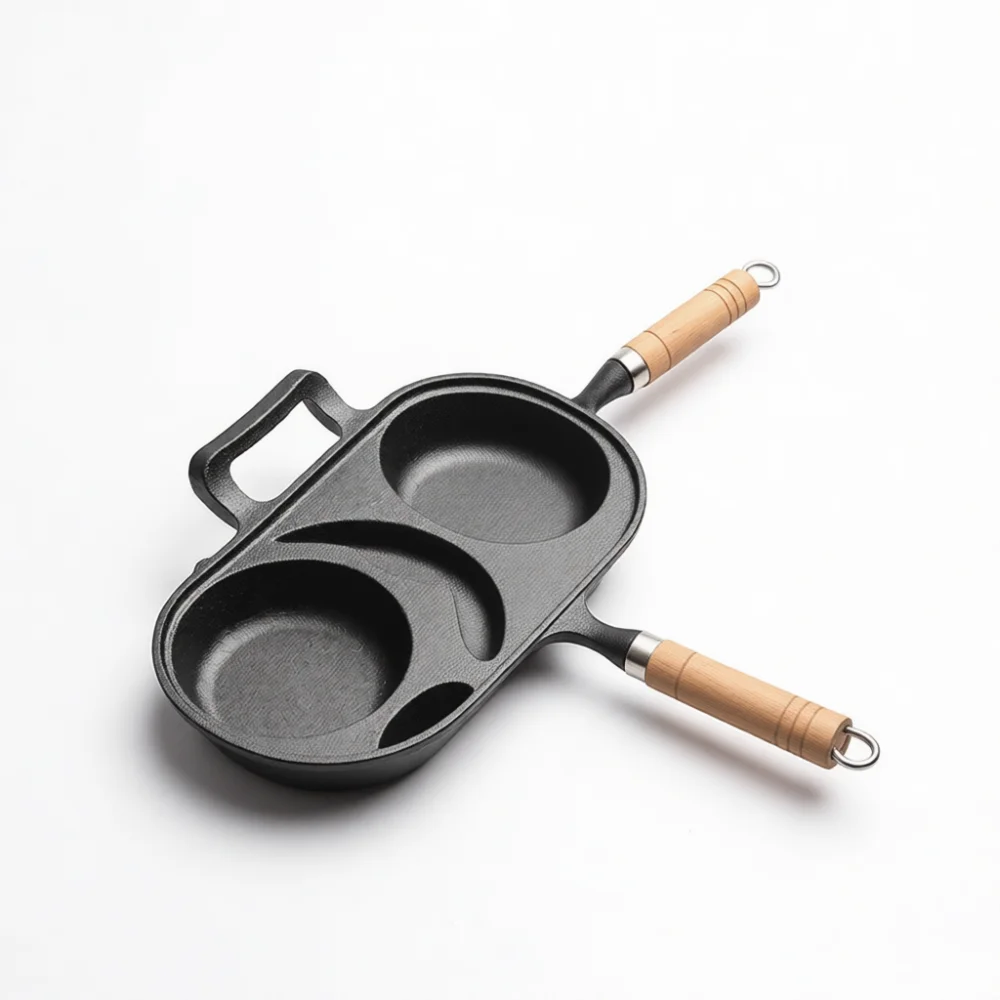 Cast Iron Omelet Pan Four Egg Mold Pancake Maker Professional Kitchen Cooking Pot No Coating Healthy Breakfast Tool Durable Pan