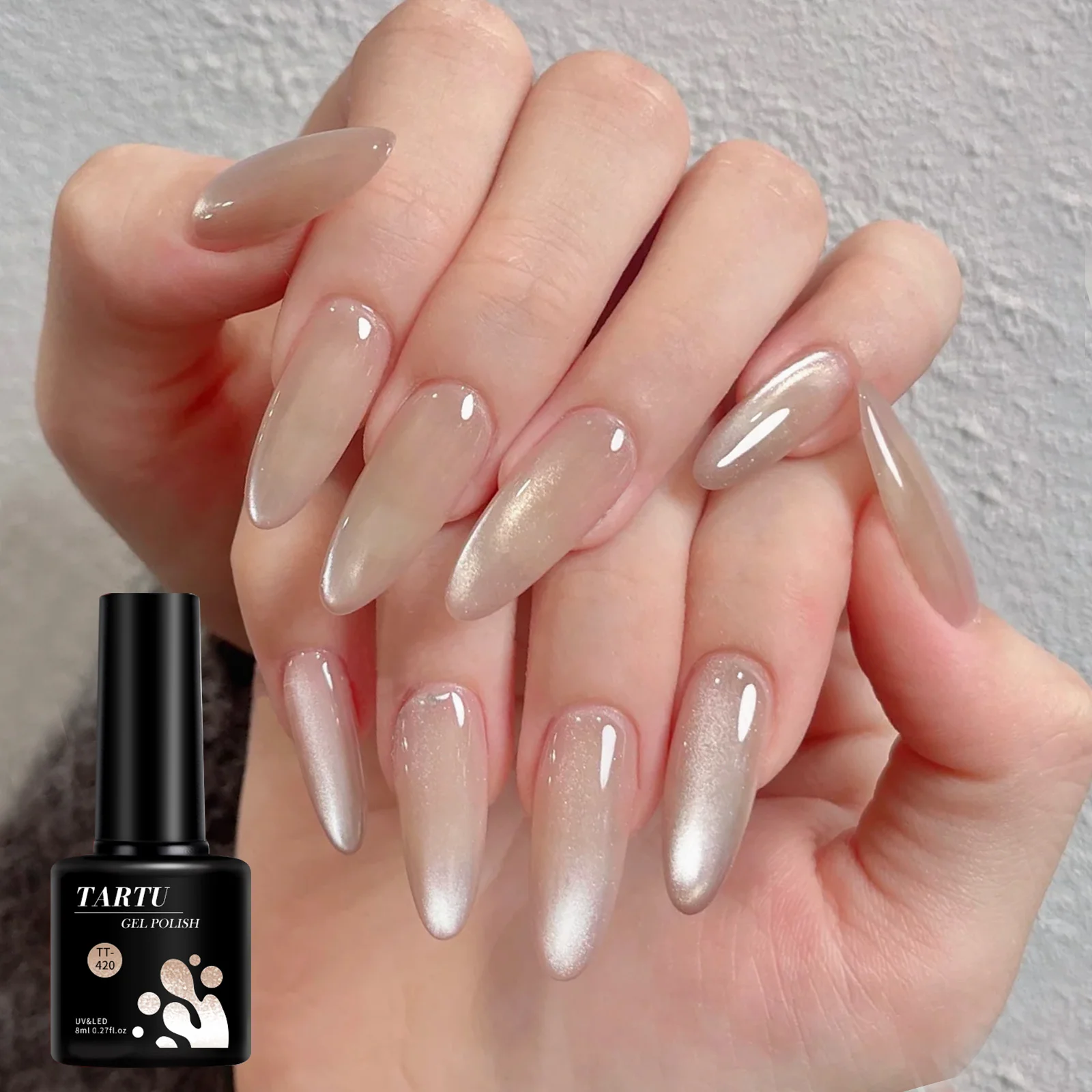 Smalto per unghie gel Cat Eye, rosa grigio rosa 8 ml Soak Off LED/UV, nail art glitter olografico, per regalo di manicure per salone domestico per le donne