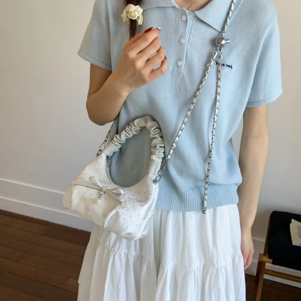 

Модная элегантная плиссированная сумка с бантом, универсальная стильная сумка через плечо с лентами, регулируемый ремень на молнии, женская сумка, подарки