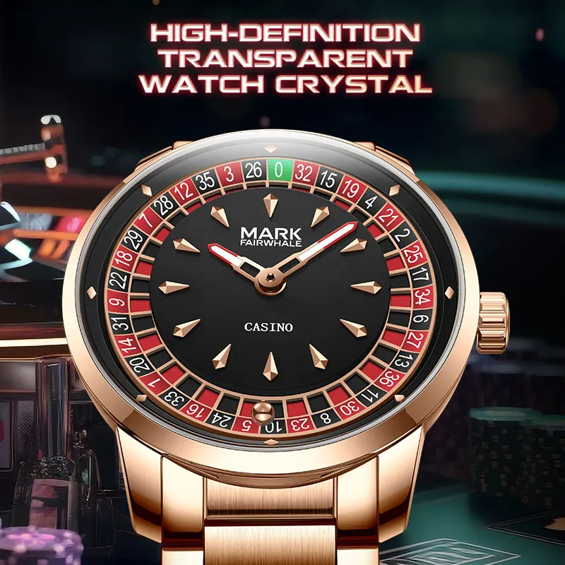 Mark Fairwhale 5031 New Waterproof Watches Roulette Fun Game recessed wheel Dial Leather Steel Men's Watch Arabic numerals Clock view 6