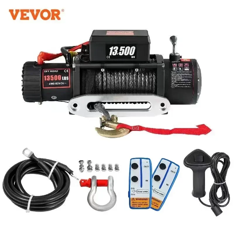 VEVOR 13500LBS Electric Truck Winch12v Electric Winch ATV Synthetic Rope with 2 Remote Controls for 4X4 Car Trailer ATV Truck