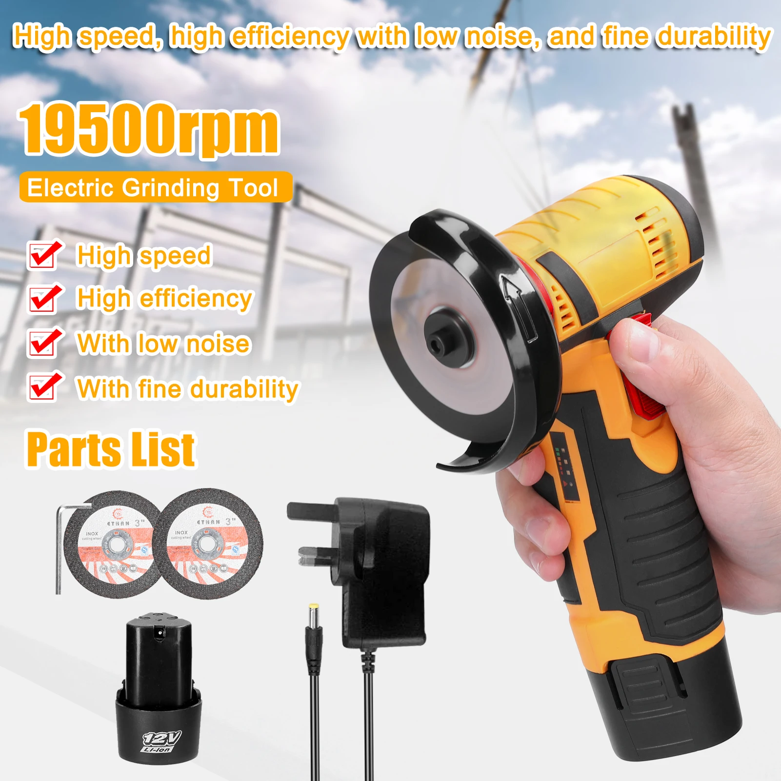 12V 800W Mini Angle Grinder with Lithium Battery Cordless Polishing Machine Diamond Cutting Power Tool