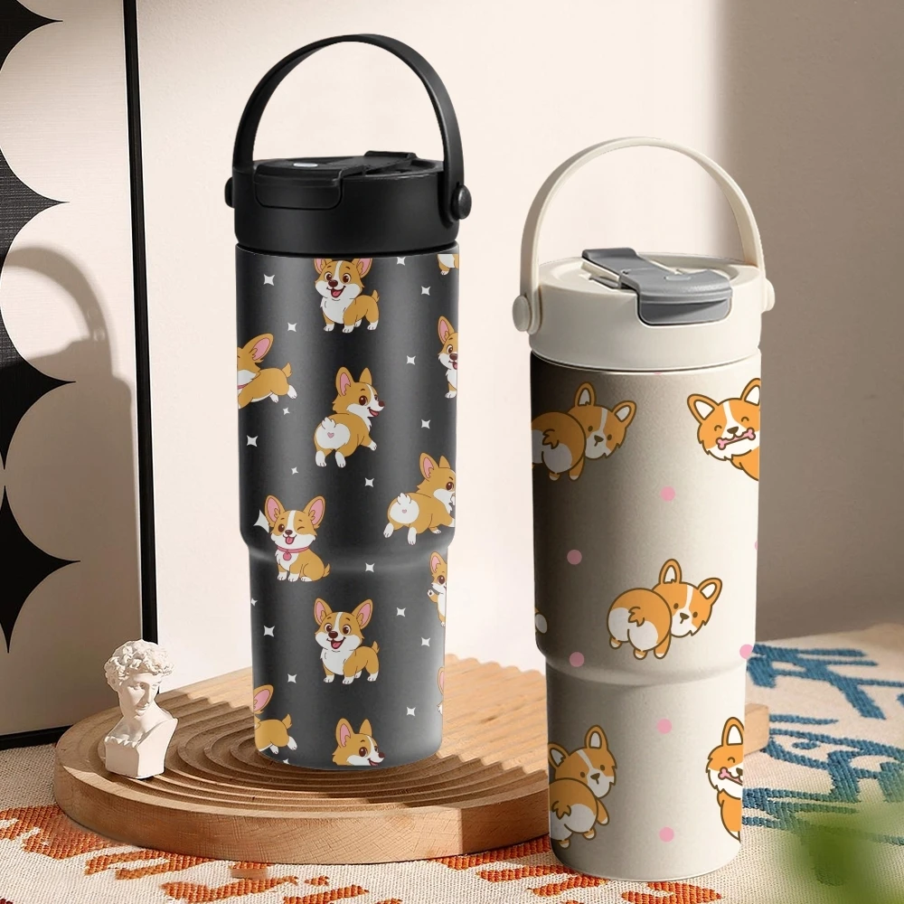 

Adorable Corgis Pattern Vacuum Flasks 700ml Ceramic Lined Vacuum Insulated Tumbler with Tea Infuser & Hidden Straw