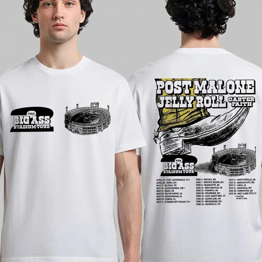 Camiseta Post Malone 2026 Mega Stadium Tour, Camiseta de Algodón para Parejas, Estilo Urbano para Todas las Temporadas, Camiseta Vintage, Camiseta Oversize