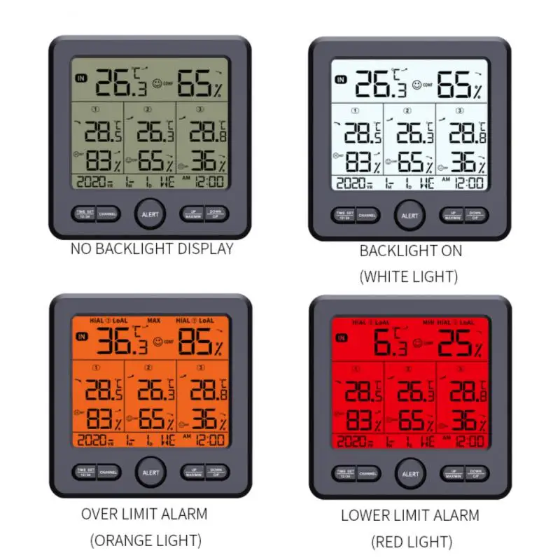 Wireless Weather Station Digital Indoor Outdoor Temperature And Humidity Sensor With 3pcs Remote Sensors Battery And USB Powered