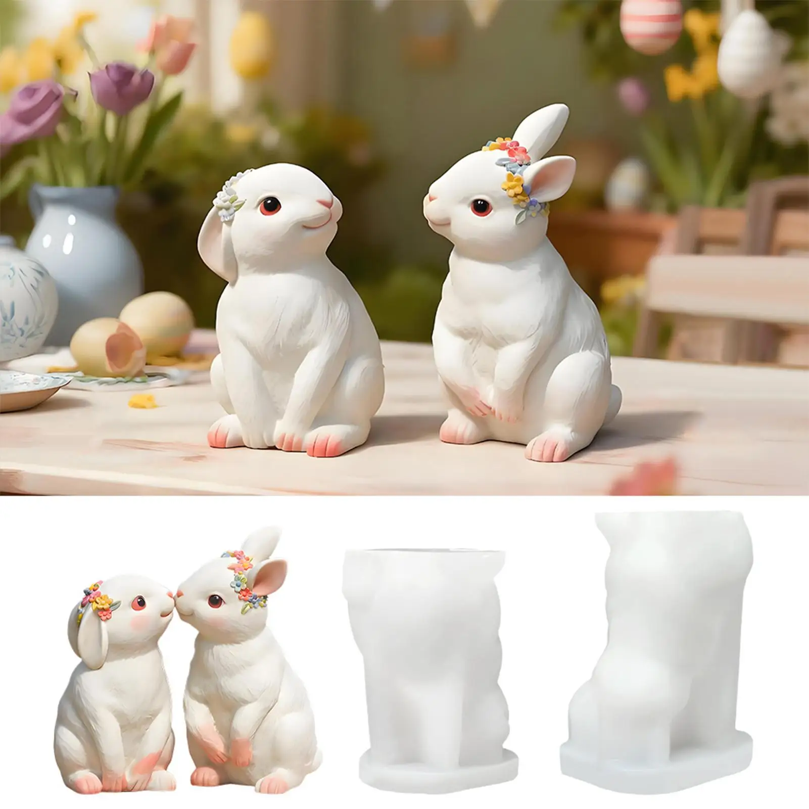 

2pcs Rabbit Silicone Candle Molds 3D Cute Animal Crafts Resin Gypsum Soap Mold DIY Chocolate Ice Cake Baking Tool Home Gift