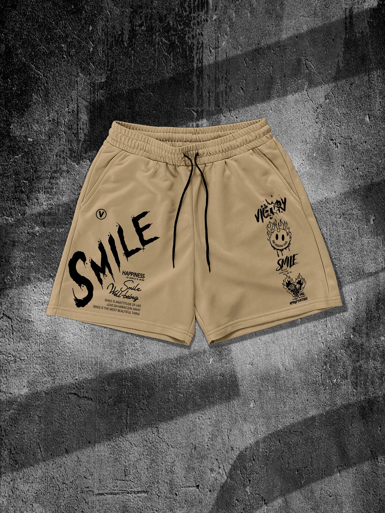 Aesthetic Grunge Smile Quote Victory Art Print Men's Drawstring Shorts Casual Hip Hop Quick Dry Summer DailySports Short