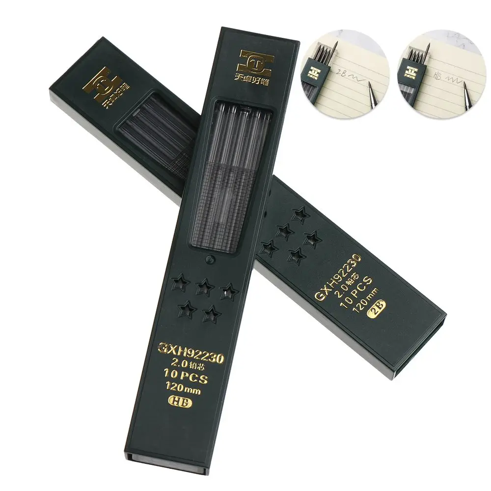 10Pcs/Box Plastic Smooth Replace 2B Erasable Pencil Lead Refill Writing Drawing Tools Graphite