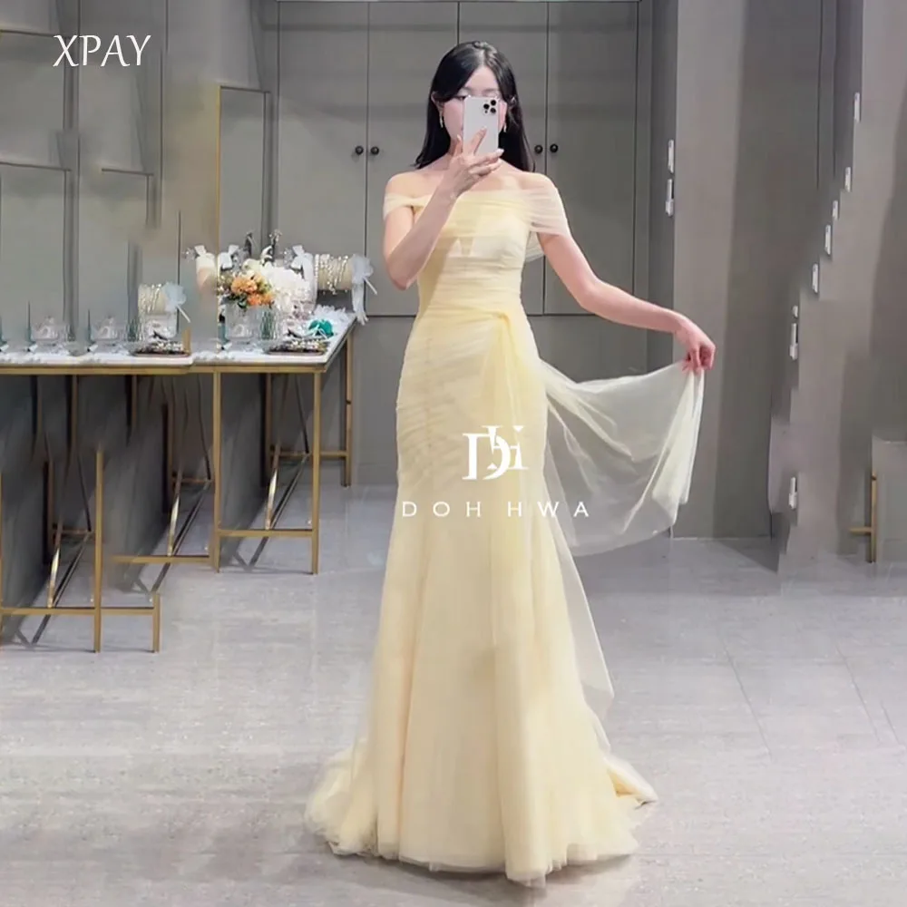 

XPAY Мягкие желтые корейские свадебные платья Индивидуальное многоуровневое свадебное платье русалки из мягкого тюля Платье для свадебного приема