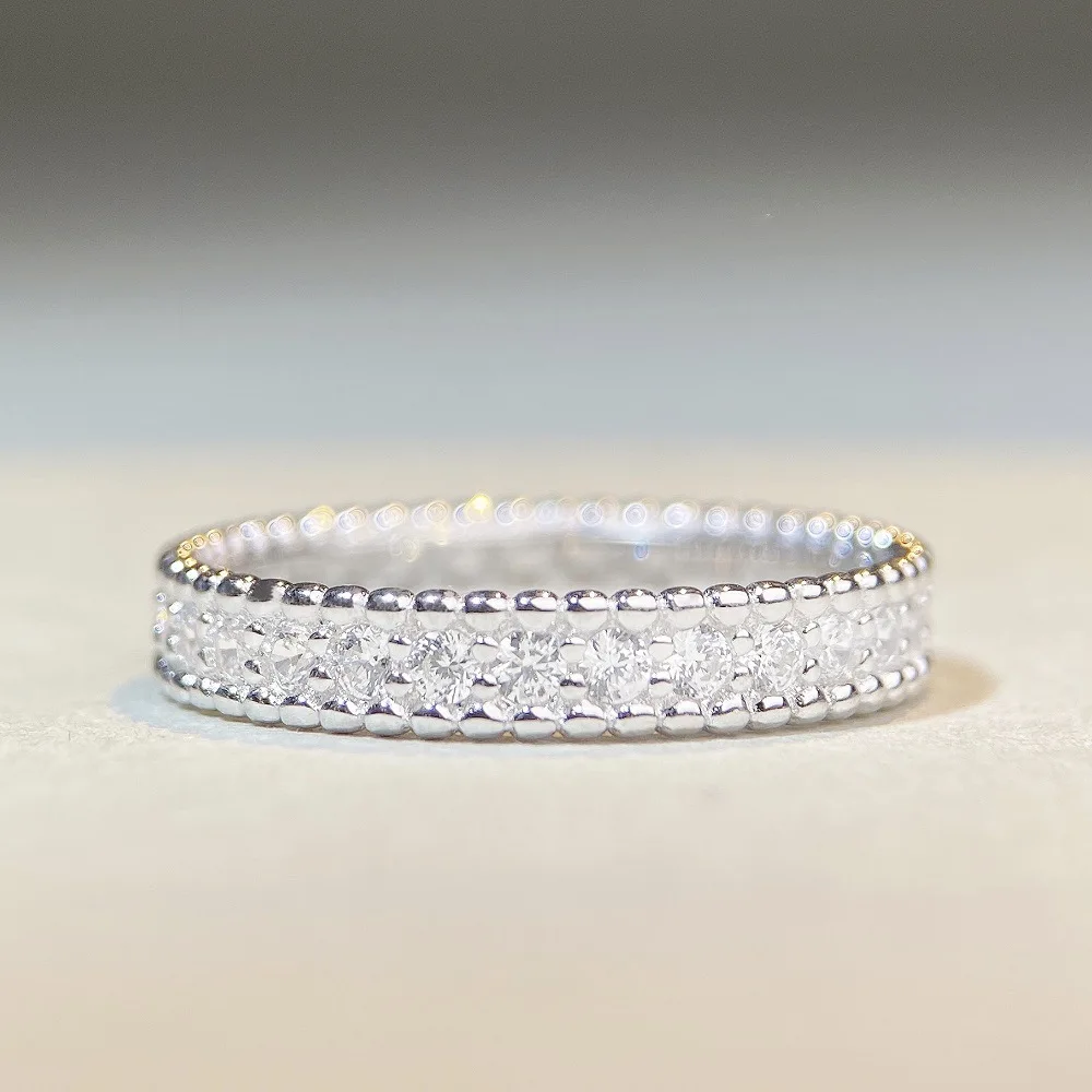 

Fashionable 18K Real Platinum PT950 bead ring for women full diamond moissanite ring ins style high-end jewelry