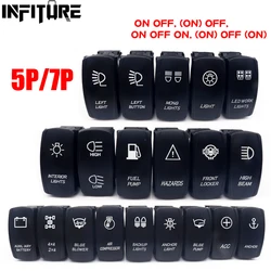 12V 24V 20A Car Boat Toggle Rocker Switch Waterproof LED Blue Light Momentary ON/Off/ON 7 Pin / 5Pin for Truck Trailer RV Marine
