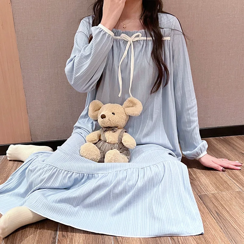 Women\'s Nightgown Spring Autumn Summer Maternity Pajamas New Monthly Clothing Nightgown Sweet Student Ins Long Home Wear