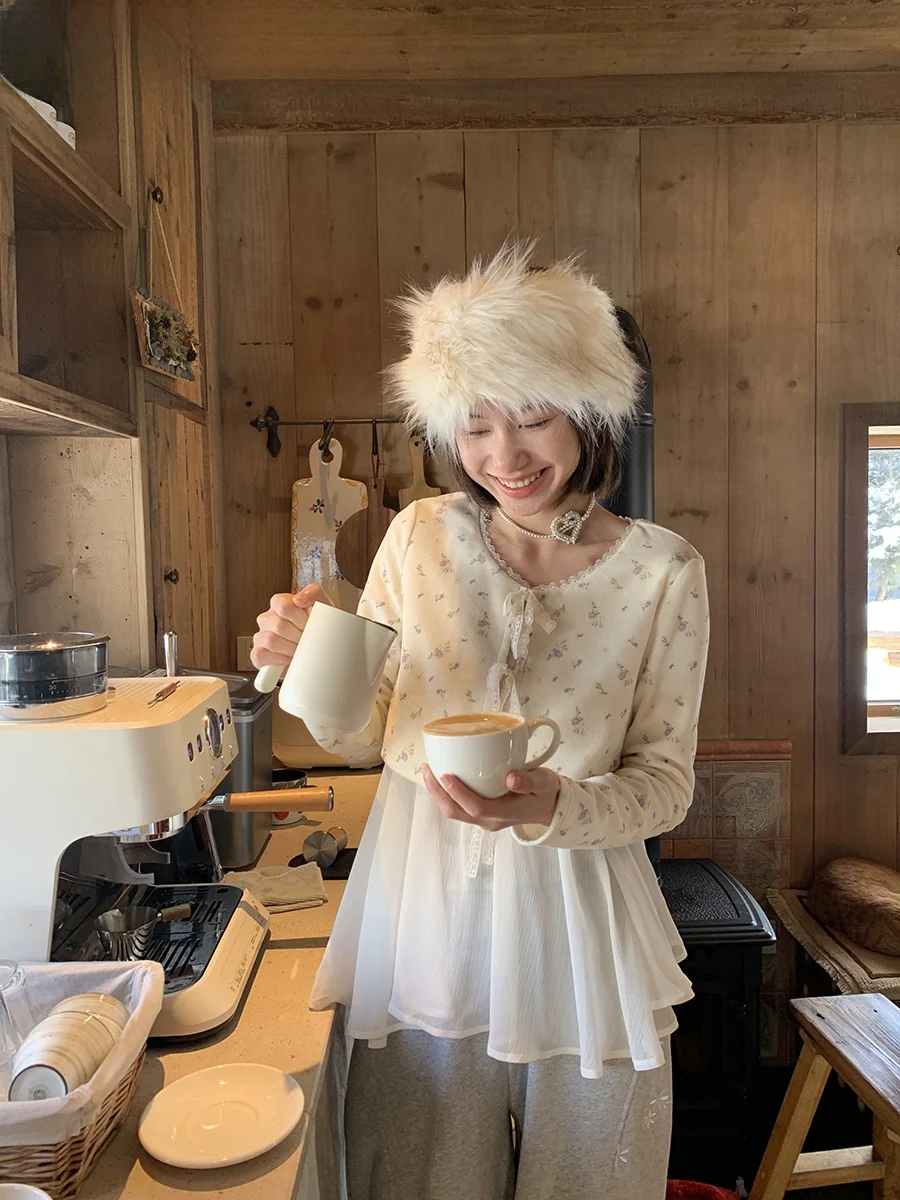 

Lilith Dr Notjusthim Long Sve Floral Print Split Yarn Open Cardigan Korean Sle Women's Cotton Polyester Blend Knitted...