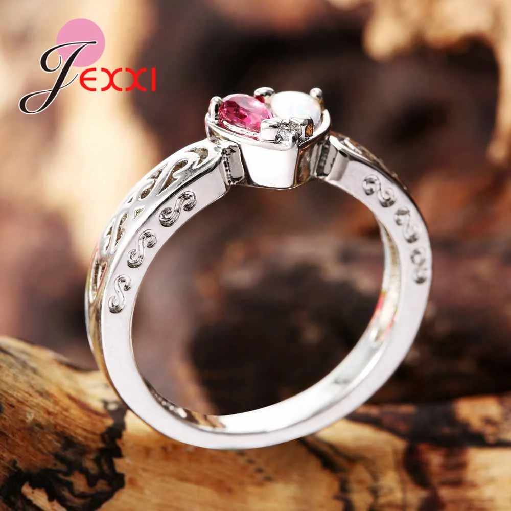 Romantic Heart Shape Wather Drop Crystal Wedding Rings For Brides Jewelry 925 Sterling Silver Women Engagement Finger Ring