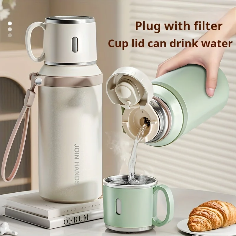 600ML/20oz-Stainless Steel Leak-Proof Vacuum Insulated 1pc Water Bottle with Tea Infuser - Portable Reusable