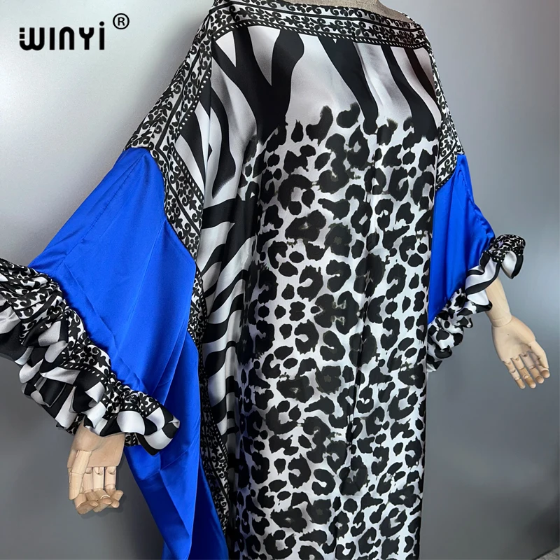 WINYI summer Leopard print evening dress abaya dubai luxury  Female loose holiday kaftan muslim woman clothing beach dress