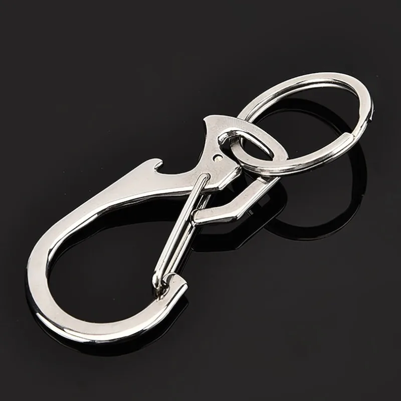 2.3 inch mirror 304 stainless steel spring snap hook quick release bottle opener carabiner EDC biker keychain