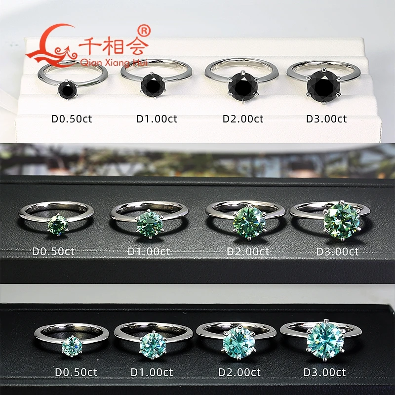 green blue black colors round Ring 0.5ct 1ct 2ct 3ct S925 Silver  Moissanite Diamond women Ring Jewelry gift dating wedding GRA