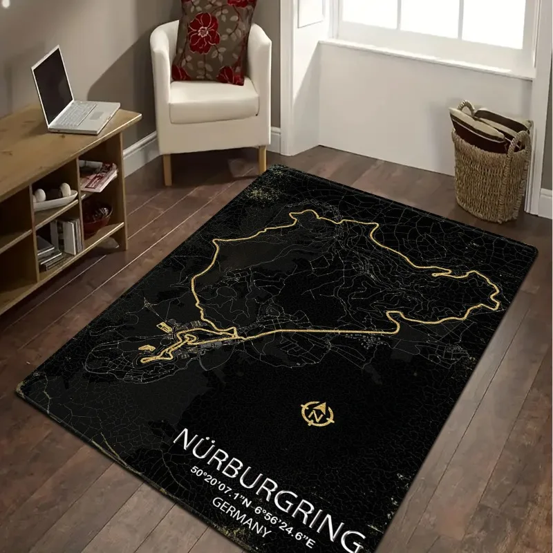1pc Black Bottom Line Striped Car Track Map Pattern Square Carpet for Bedroom And Living Room Decoration, Indoor Use