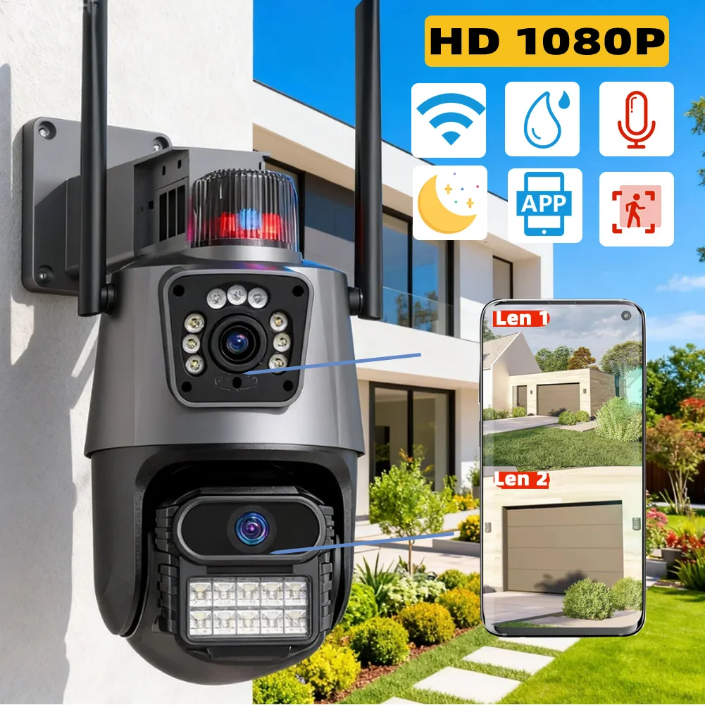 

Новая уличная Wi-Fi PTZ-камера 2026 года с разрешением 2 МП + 2 МП, ИИ-автослежением, видеонаблюдением 4 МП и полицейской световой сигнализацией iCSee