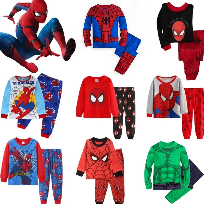 2Pcs/set Spiderman Pajamas for Toddlers Boys Superhero Hulk Cosplay Long Sleeve T Shirt Pants Christmas Homewear Pyjamas Suit