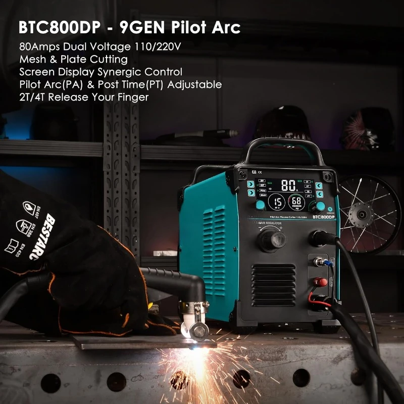 Plasma Cutter BTC800DP 9th Generation 80Amps Pilot Arc Plasma Cutter Machine,Adopt [Air Sensor Technology] Dual Voltage