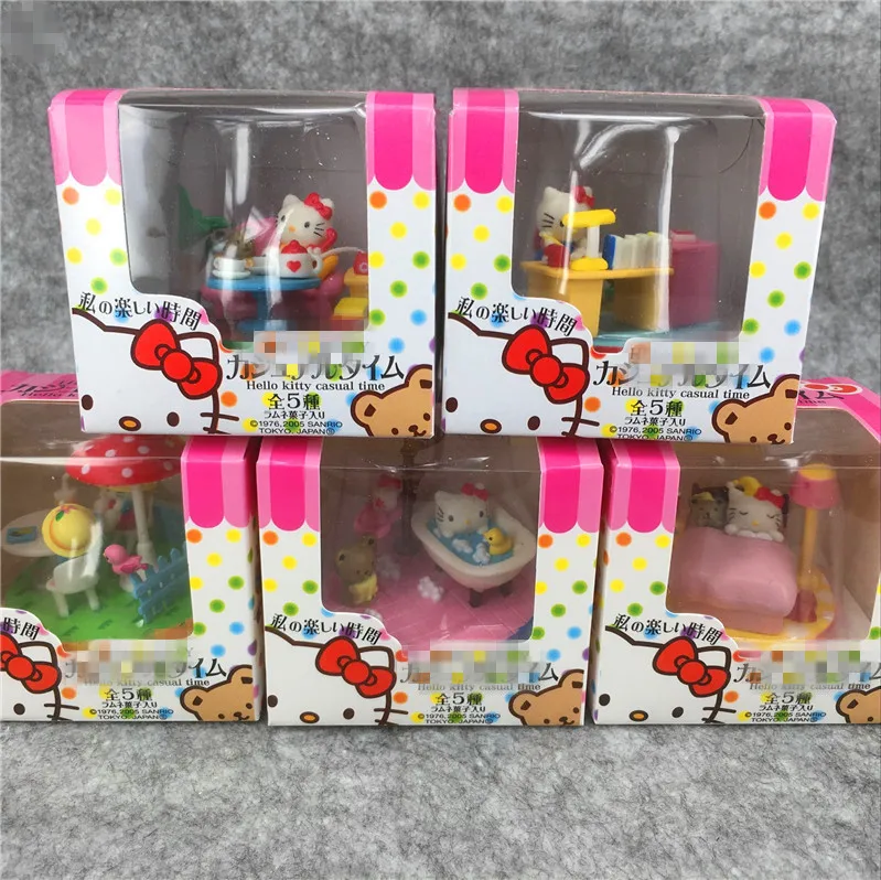 

Hello Kitty Daily Life Miniature Figurines - Study Room Mystery Blind Box Ball Gifts Toy Model Anime Figures Collect Ornaments