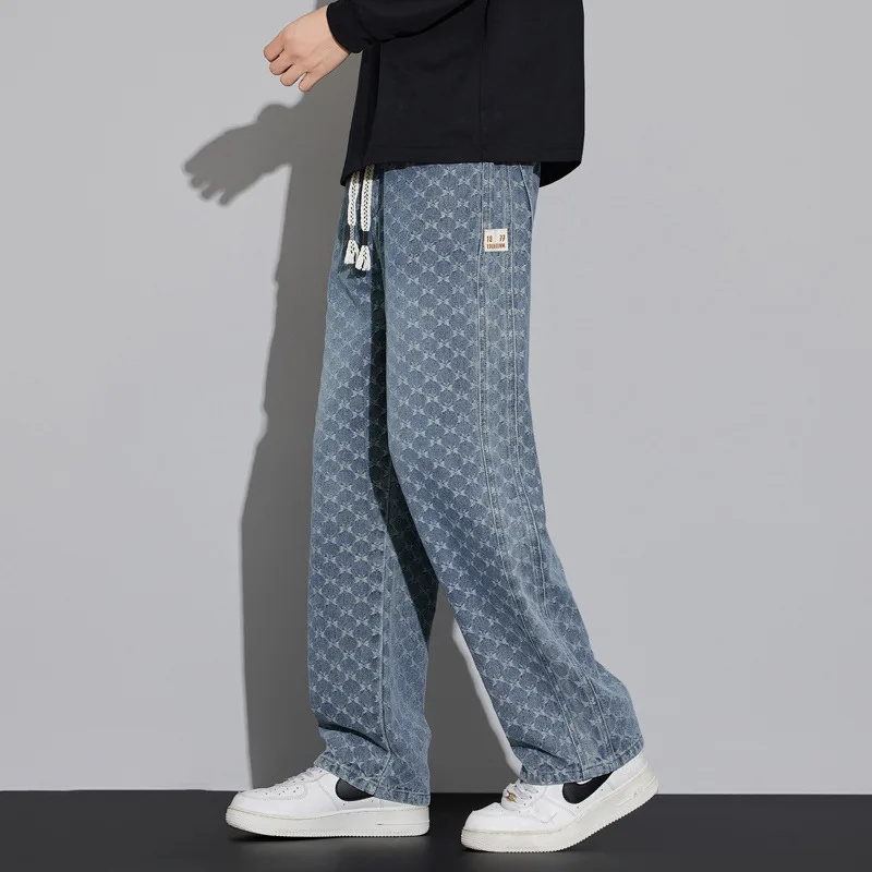 

Autumn and Winter Texture Casual Jeans for Men 2025 New Style Loose and Versatile Straight Drawstring Wide Leg Jeans for Men