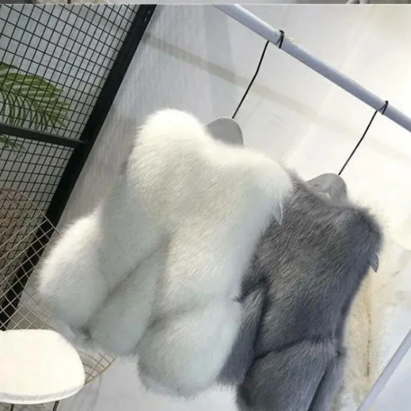 Faux Mink Fur Vest Metal Buttons Female Autumn Winter New Zipper High Collar Warm Short Tank Top Shoulder Jacket Waistcoat Fur
