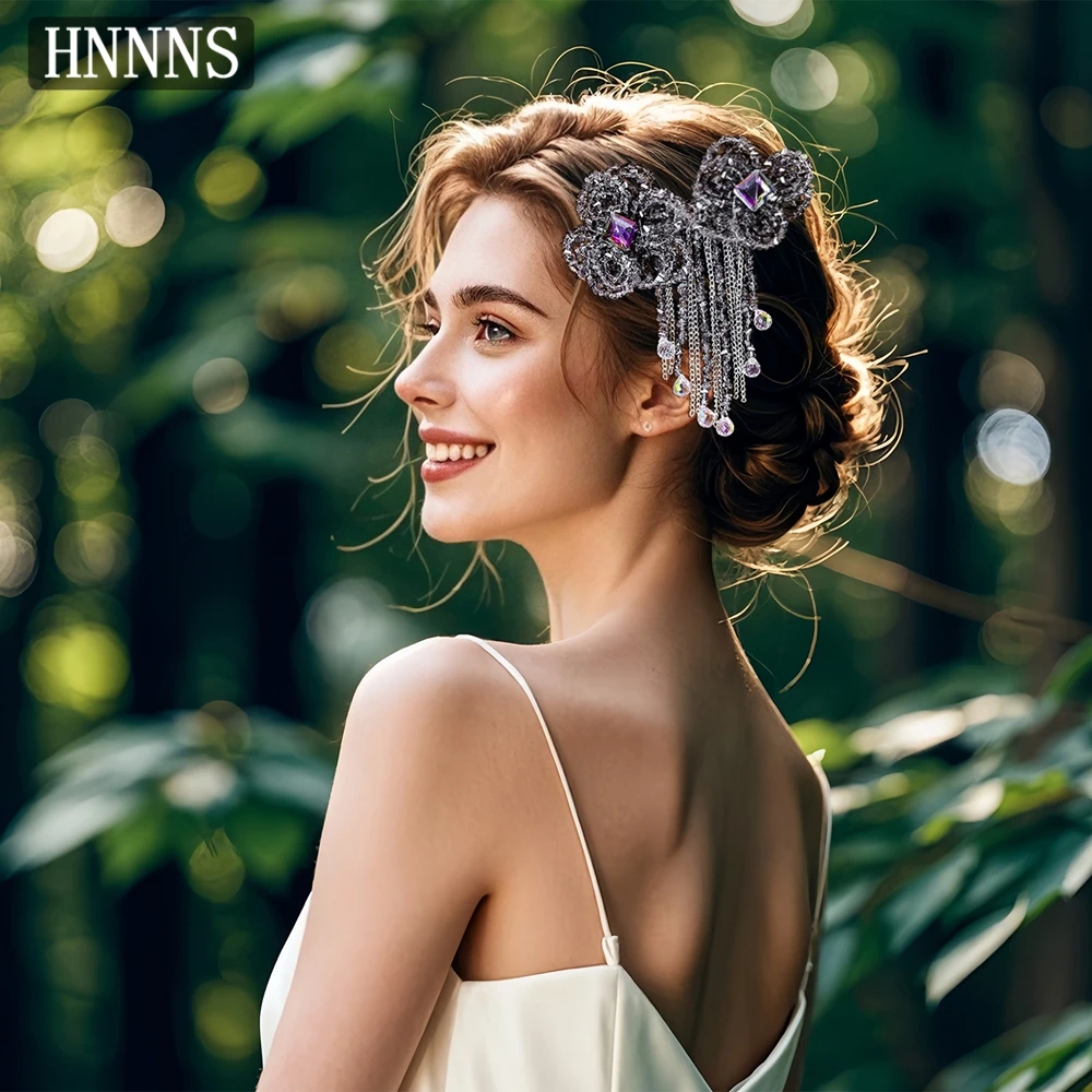 TOPQUEEN Sposa alla moda Matrimonio Fiocco viola Fatto a mano con perline Nappa da donna Elegante banchetto Festa Copricapo quotidiano YXA68