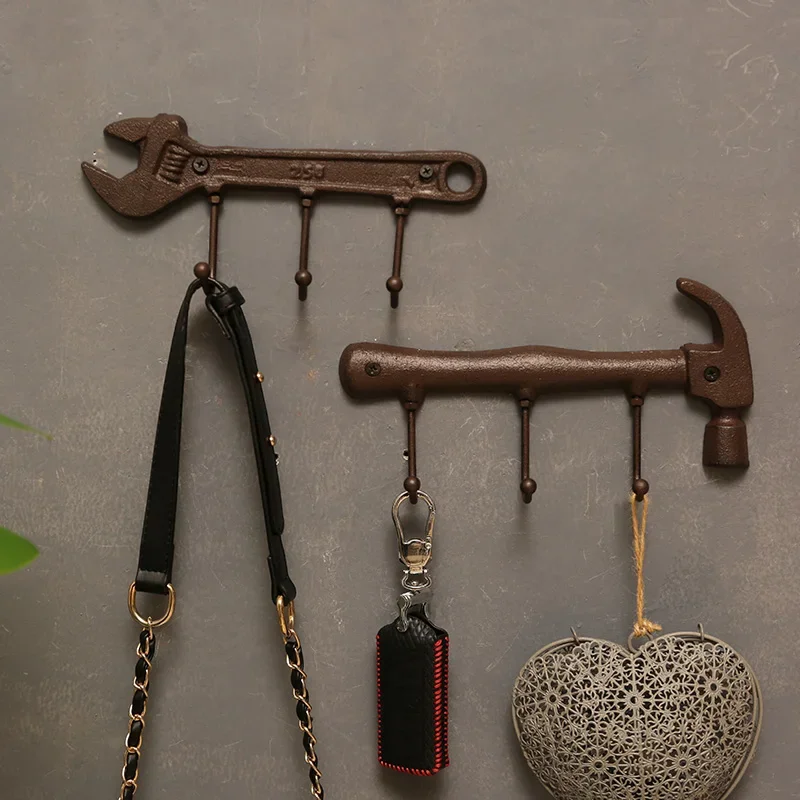 Cast Iron Vintage Coat Hook Household Creative Entrance Doorway Cute Wall Hanging Coat Hook Multi-Purpose Fish Bone Key Hanger