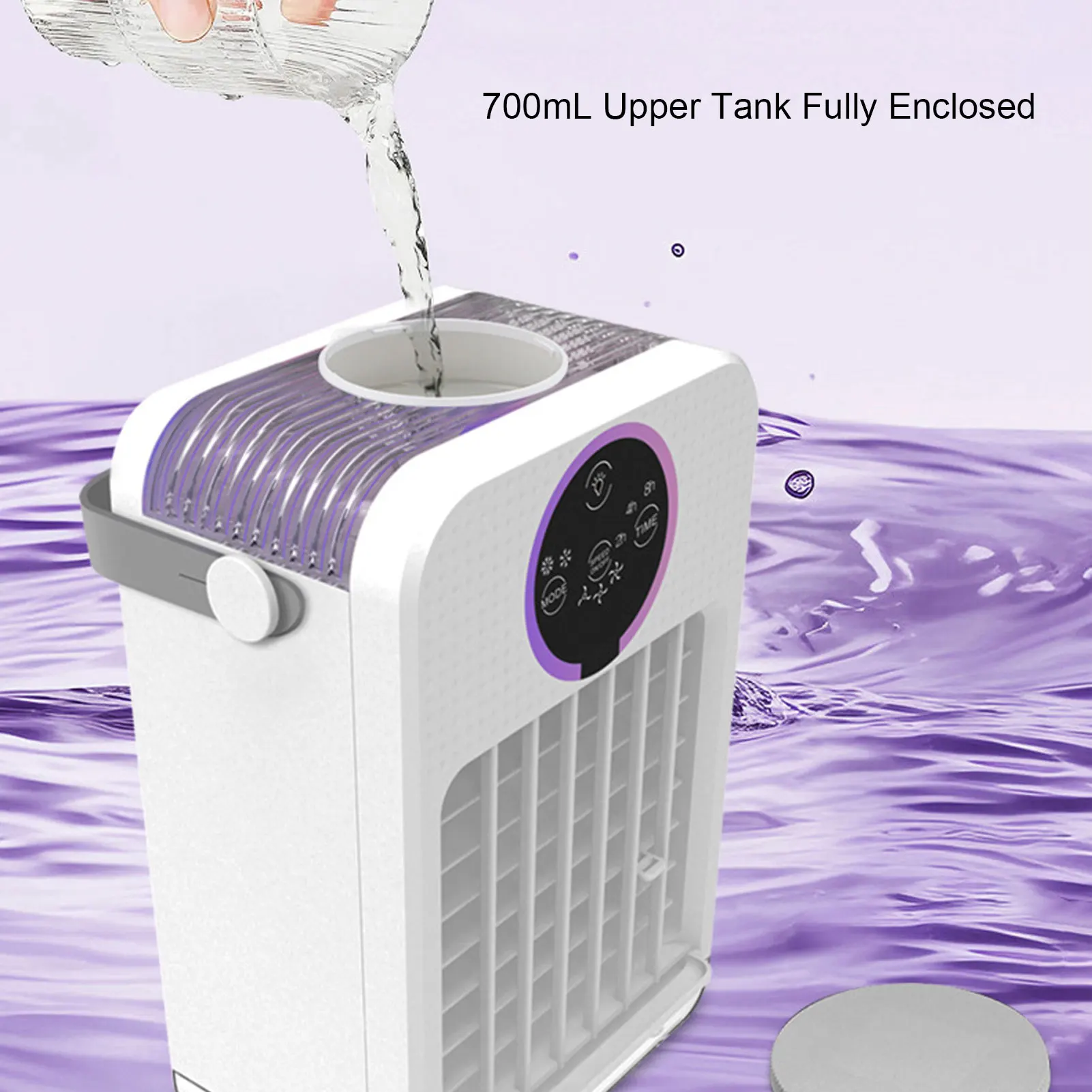 증발 공기 냉각기 700ML 물 탱크 7 색 빛 USB 저소음 휴대용 에어컨 팬 침실