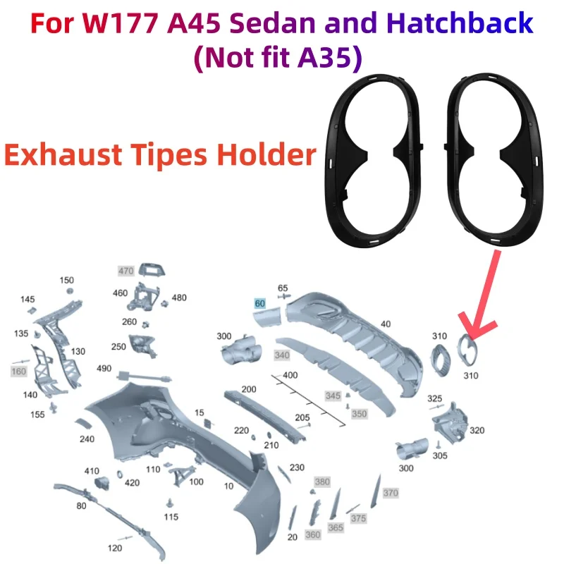 For Mecerdes Benz W177 A45 A45S AMG C118 CLA35 / CLA45S X247 GLB35 2019-2025 Rear Bumper Exhaust Tip Bezel Surround Trim Ring