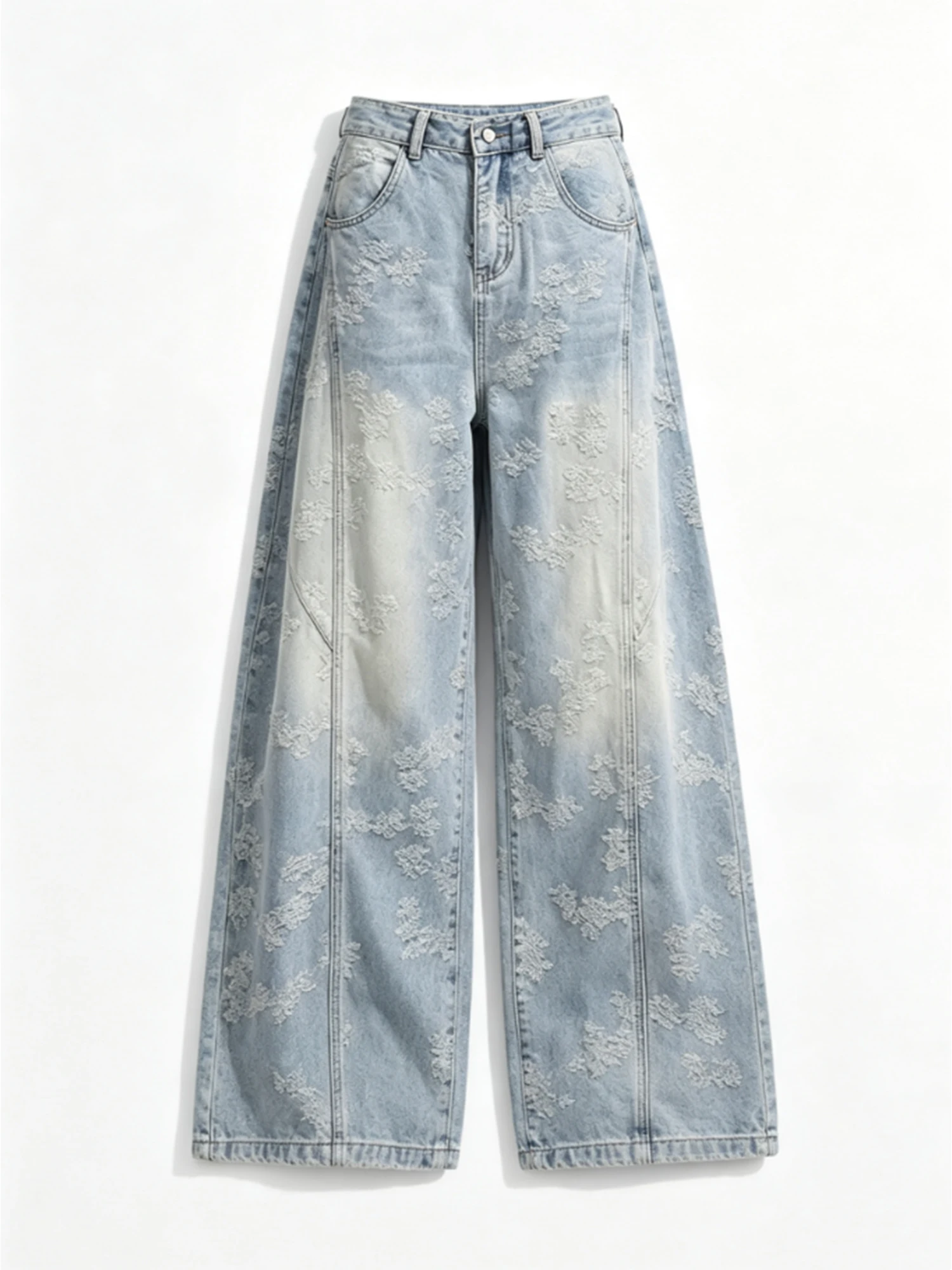 Women's Blue Y2k Baggy Jacquard Jeans Vintage Harajuku Grunge Hiphop Oversize Jean Pants Wide Leg Denim Trousers Clothes Summer