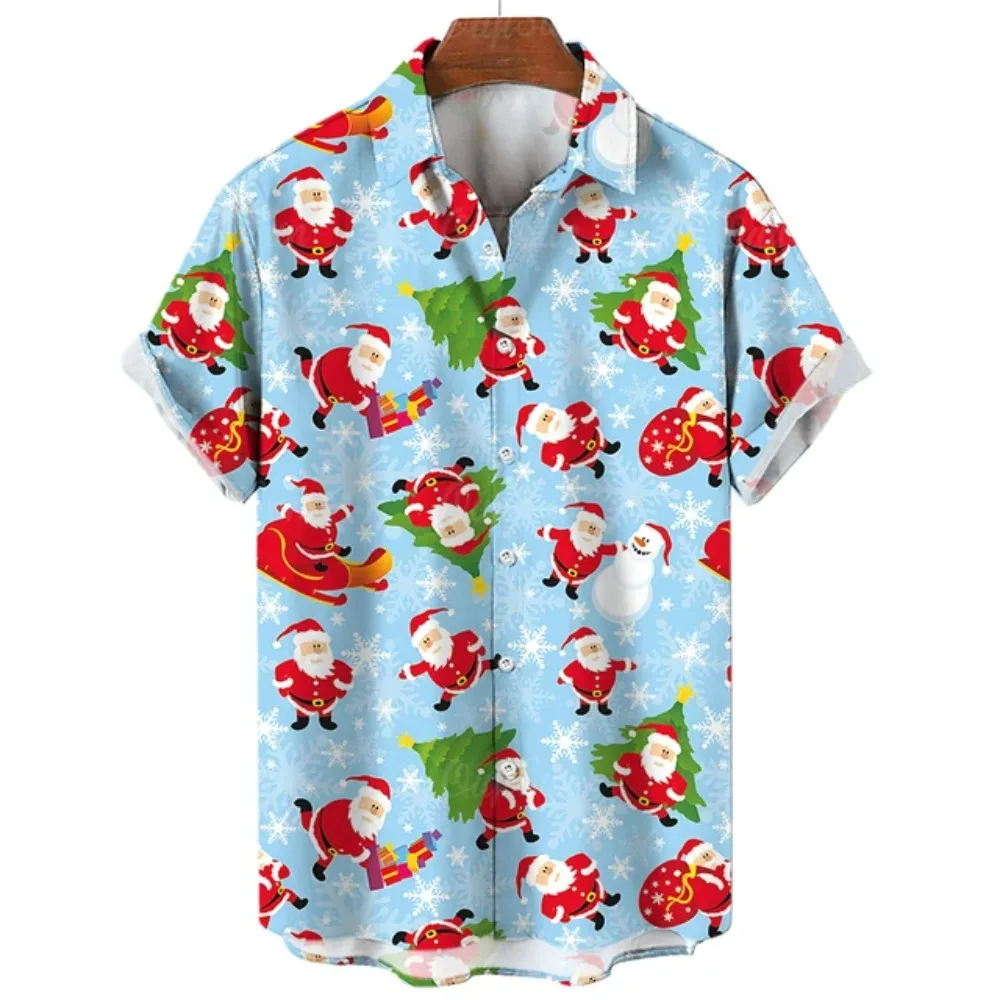 Xmas New Year Gingerbread Christmas Hawaiian Shirt Men's 3D Snowman Print Street Short Sleeved Loose Clothes For Women Clothing