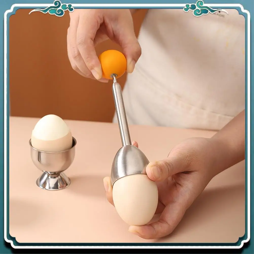 Egg Cracker Topper Set Soft Hard Boiled Eggs Separator Tool 2 Egg Cups,2 Metal Spoons&1 Soft Boiled Egg Cutter Or Opener Silver
