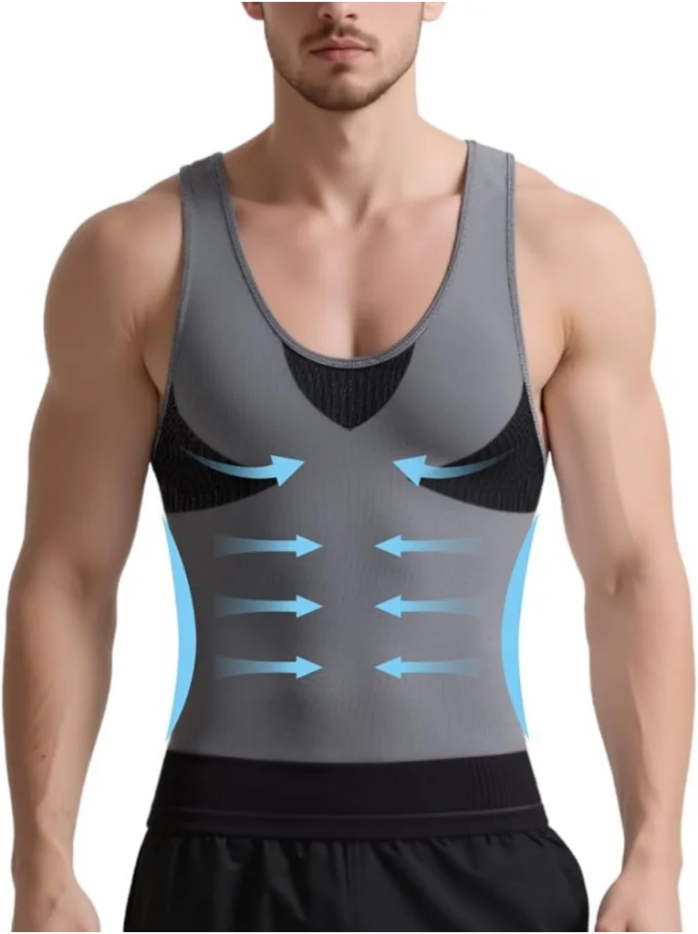 Model wearing shaping vest