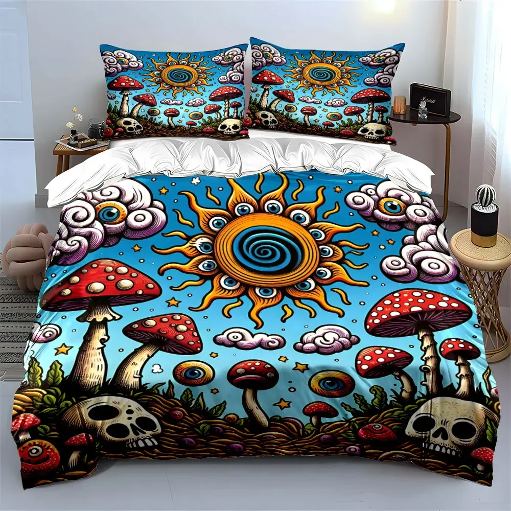 Psychedelic Nature Decor Set Bedding Set with 1 Duvet Cover 2 Pillowcases Single Double King Queen, Gift
