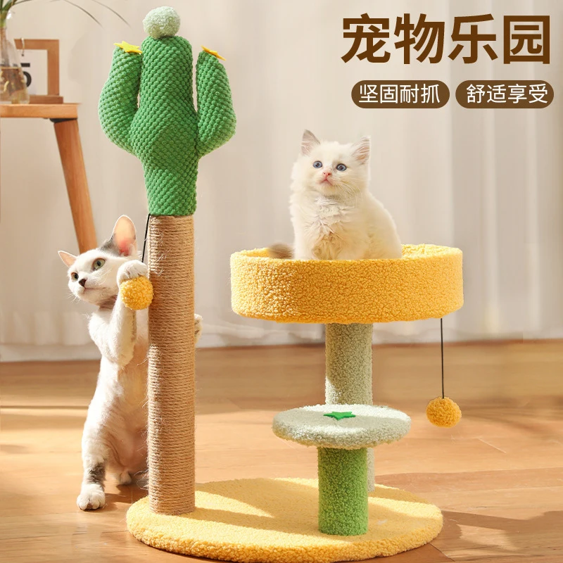 Cactus-Shaped Cat Climbing Frame with Sisal, Durable and Scratch-Resistant Cat Scratching Post All-in-One Cat