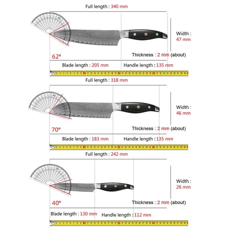 Chopping Meat Vegetables Slicing Knife Professional Damascus Kitchen Knives Meat Cleaver Santoku Knife G10 Handle Utility Knives