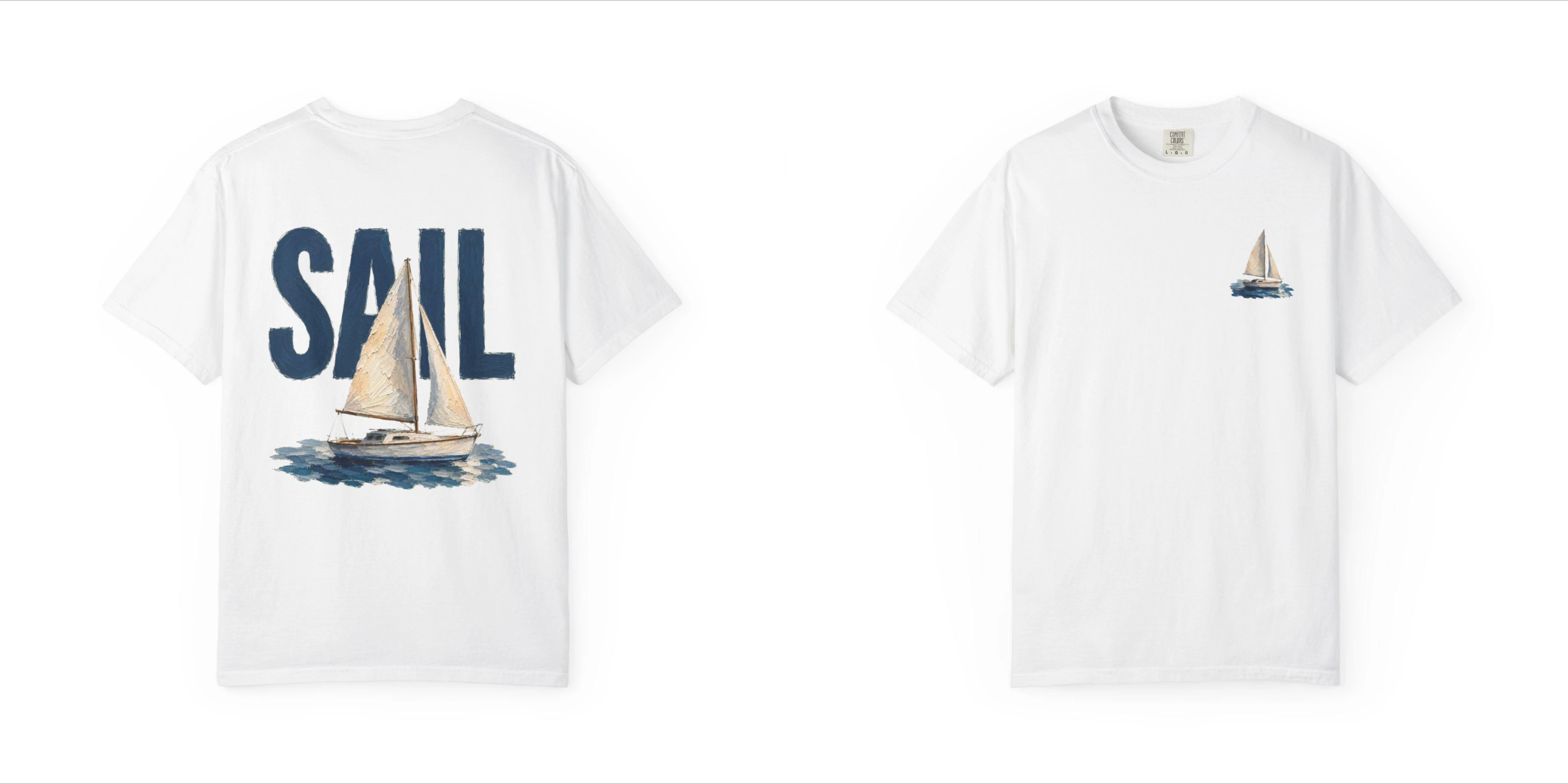 Summer Vacation Leisure Sports Short-sleeved Relaxed Sailing Watercolor Canvas T-shirt | Sailing Pattern T-shirt