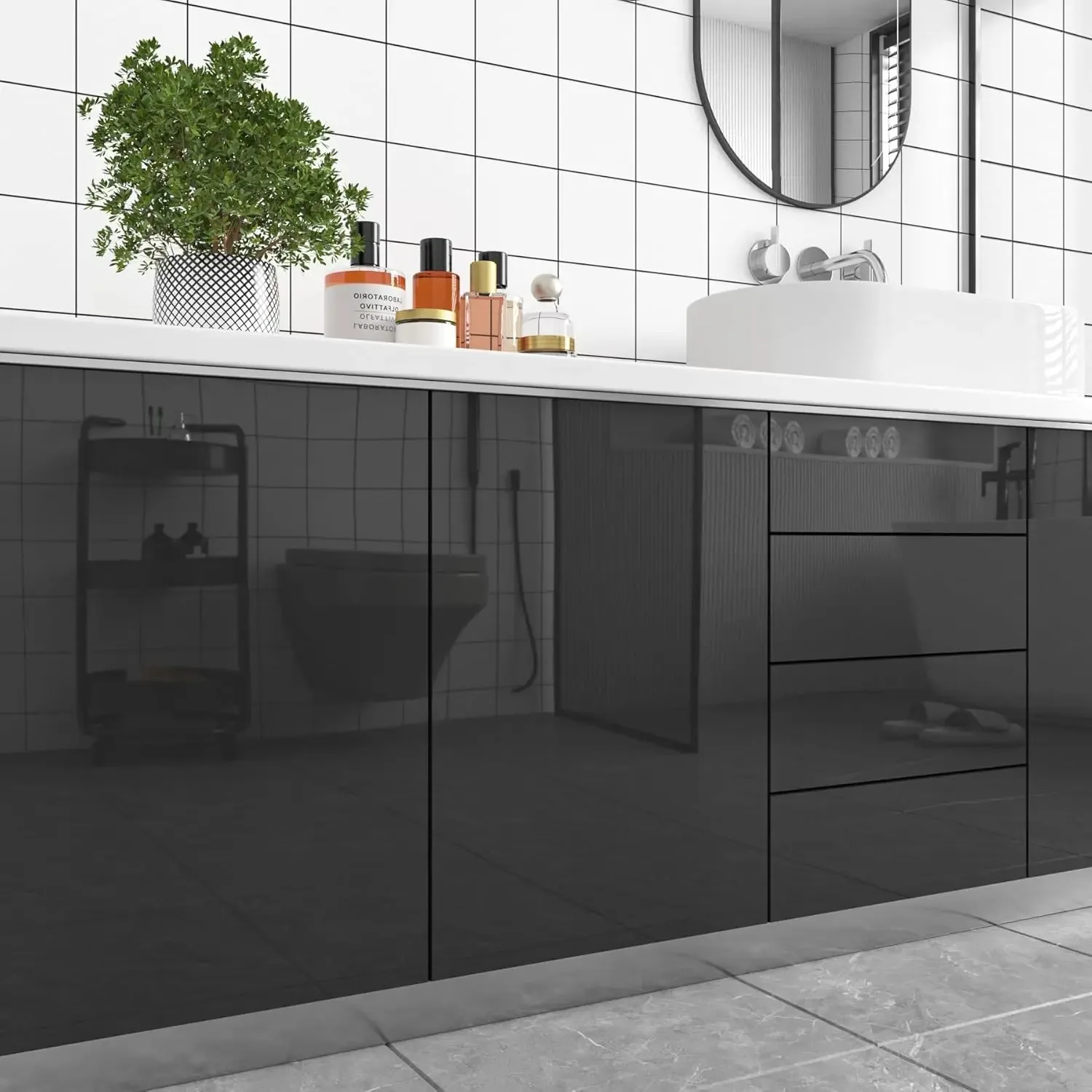 Vinyl Pearl Film DIY Waterproof Wallpaper Self-Adhesive Black Kitchen Wall Stickers High Gloss Room Furniture Paste Decor