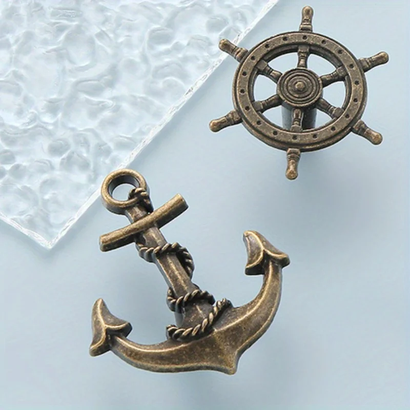 

4 Piece Antique Metal Anchor & Rudder Design, Vintage Nautical Style Cabinet Knobs for Wardrobe & Drawer Handles