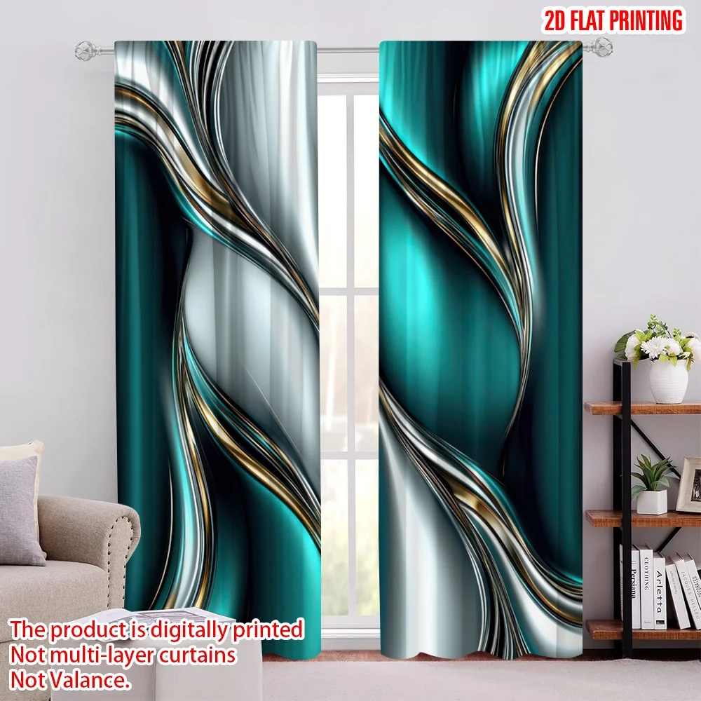 2Pcs 2D flat printing Elegant Modern Dark Green Gray Print Curtains Special Design For Living Room Bedroom And Study Machine