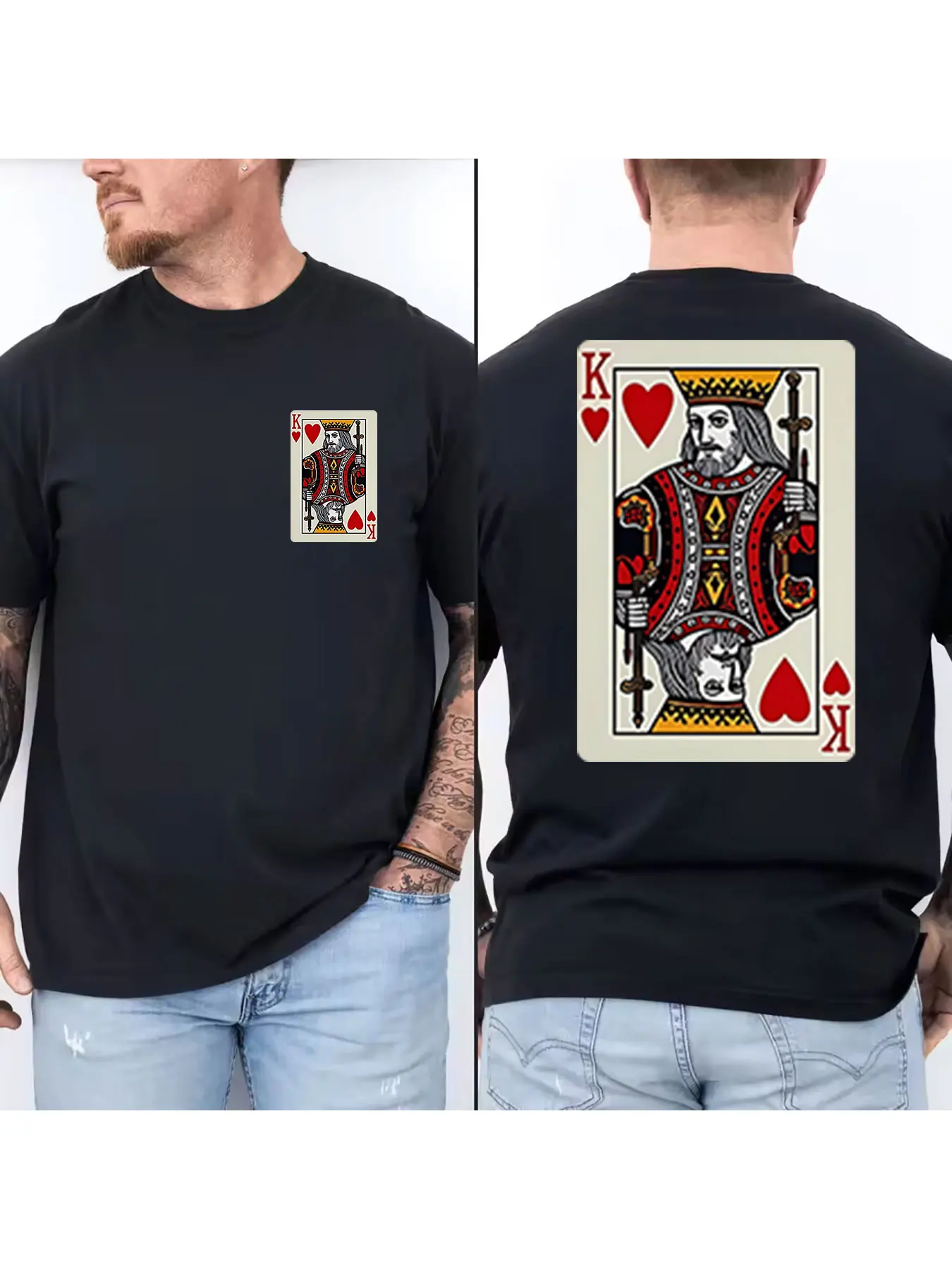 

Men's Cotton T-Shirt with Classic King of Hearts Playing Card Graphic, Casual Crew Neck Short Sleeve Tee, Lightweight Breathable